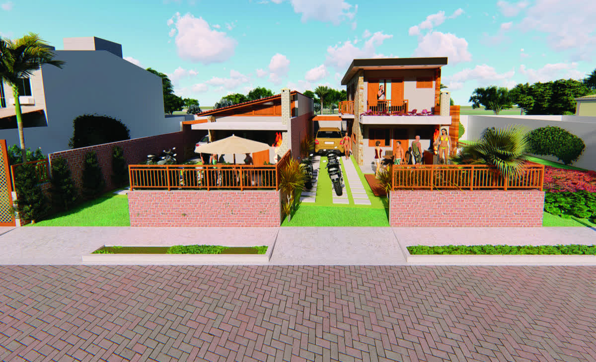Ilustração de duas casas de dois pavimentos construídas em lotes vizinhos