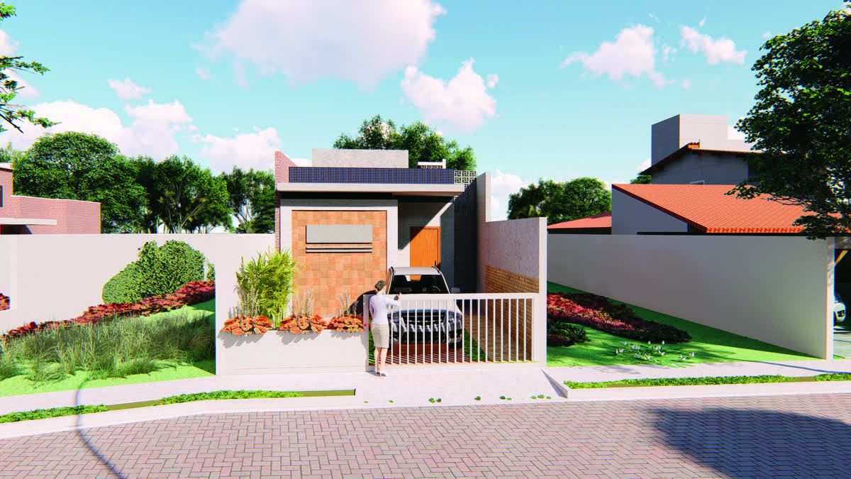 Ilustração de casa com fachada contemporânea